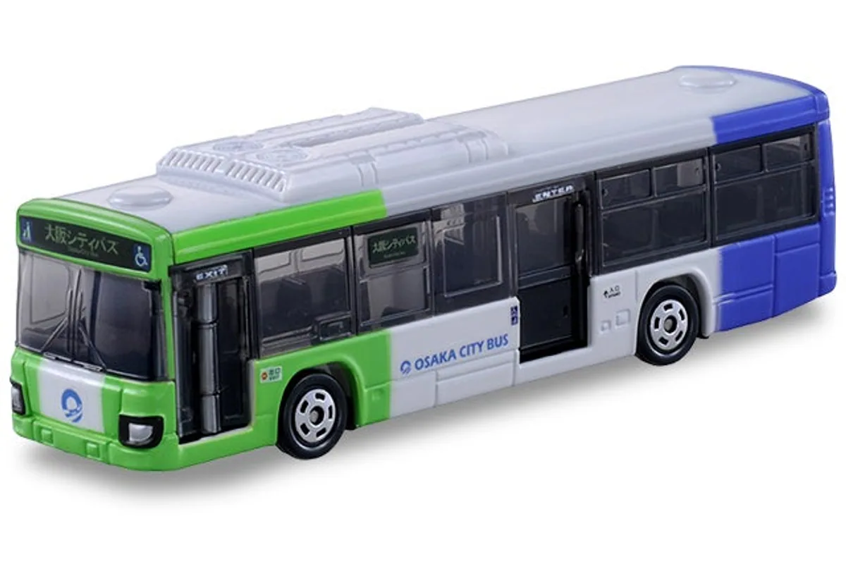 Tomica No. 129 Isuzu Erga Osaka City Bus / 五十铃 Erga 大阪市营巴士 die-cast model — official product photo of the toy car