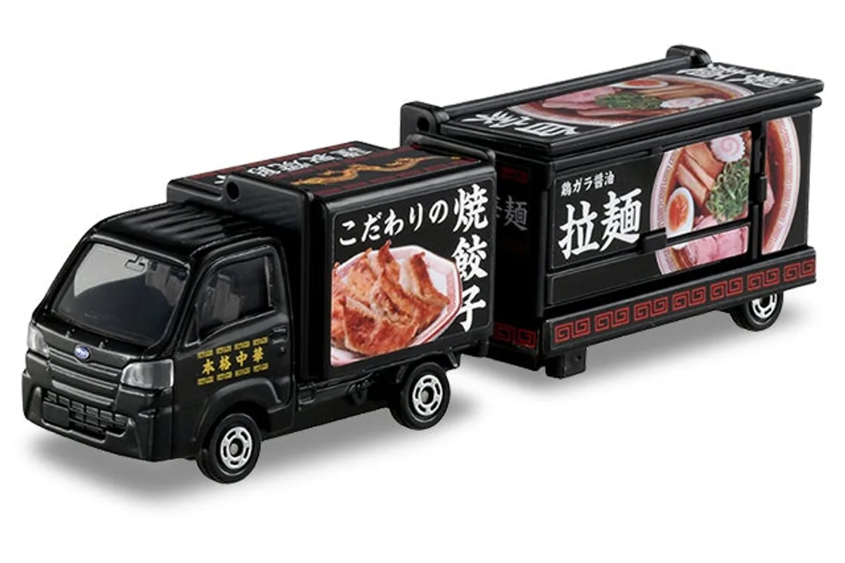 Tomica No. 142 Subaru Sambar Kitchen Trailer / 斯巴鲁 Sambar 厨房拖车 die-cast model — official product photo of the toy car