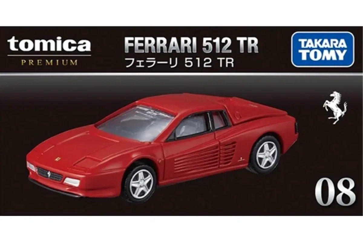 Tomica No. 08 Ferrari 512 TR / 法拉利 512 TR die-cast model — official product photo of the toy car