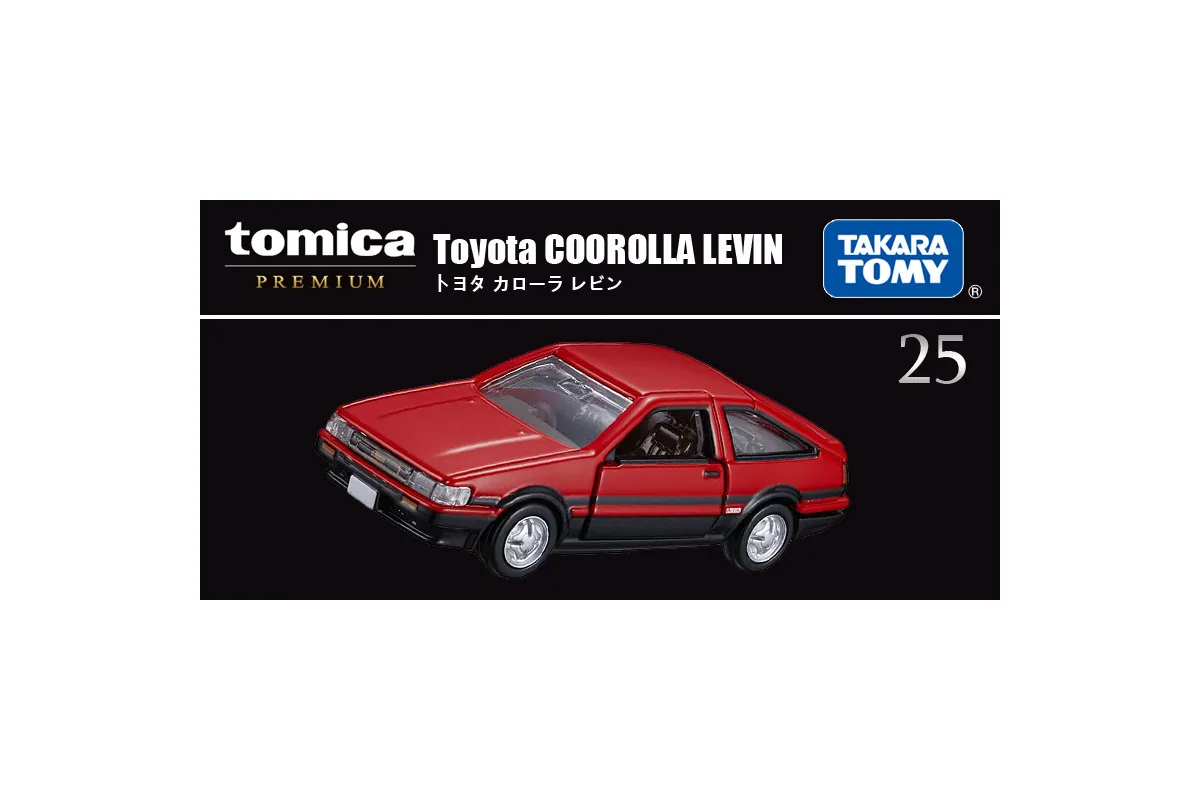 Tomica No. 25 Toyota Corolla Levin / 丰田卡罗拉雷凌 die-cast model — official product photo of the toy car