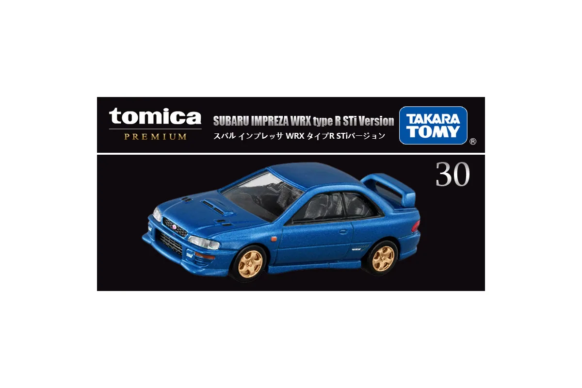 Tomica No. 30 Subaru Impreza WRX Type R STI Version / 斯巴鲁翼豹 WRX 轿跑车 die-cast model — official product photo of the toy car